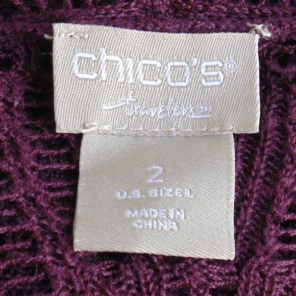 CHICO'S Travelers Sweater, 2, Maroon Open Knit, Open Front, Long sleeves - Picture 8 of 9
